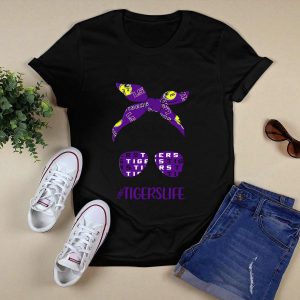 Tigerslife Lsu Messy Bun Girl Headband Glasses T-Shirt