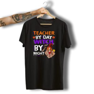 Teacher By Day Witch By Night Halloween Magic Bats Moon T-Shirt