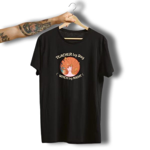 Teacher By Day Witch By Night Retro Starry Moon Halloween T Shirt 1 t shirt 1