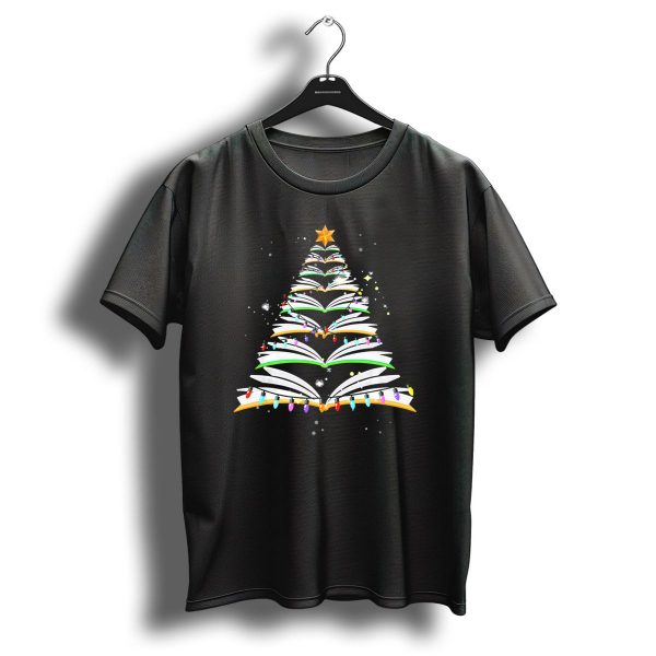 Teacher Librarian Christmas Books Tree With Festive Lights And Star Topper T Shirt 1 t shirt 1