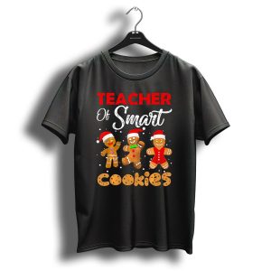 Teacher Of Smart Cookies Red White Christmas Gingerbread Holiday T-Shirt