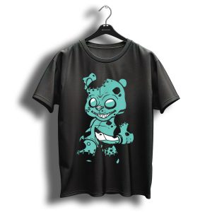 Teddy Bear Zombie Halloween Christmas Scary Knife Grinning Patchwork T Shirt