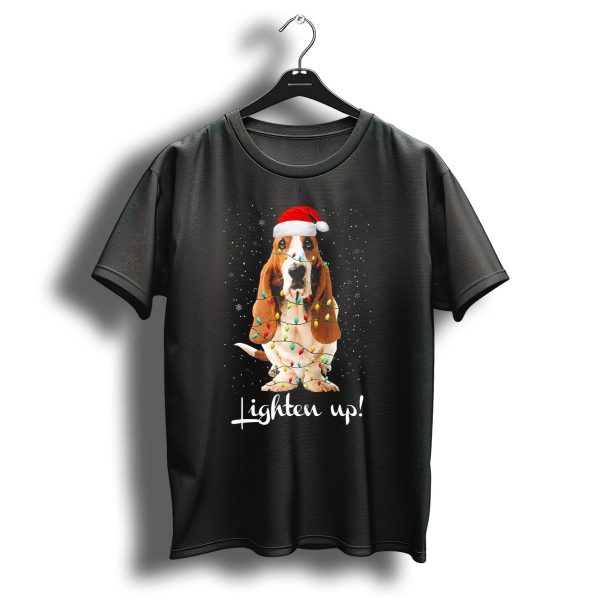 Tee89S Basset Hound Lighten Up Christmas Lights Santa Hat T Shirt 1 t shirt 1
