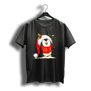 Tee89S Penguin Merry Christmas Song With Santa Hat And Music Notes T-Shirt