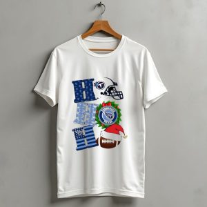Tennessee Titans Ho Ho Ho Merry Christmas Football Helmet Santa Hat Wreath T Shirt