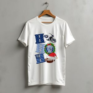 Tennessee Titans Ho Ho Ho Merry Christmas Football Helmet Santa Hat Wreath T-Shirt