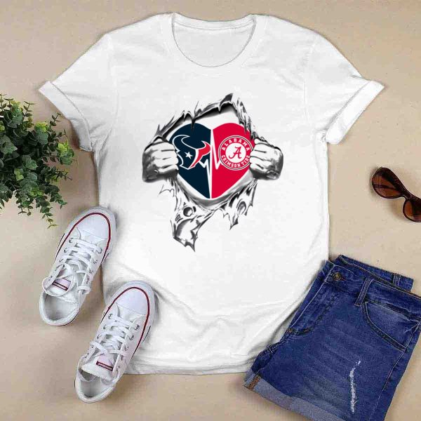 Texans And Alabama Crimson Tide Heart Symbol With Torn T Shirt Style 1 0