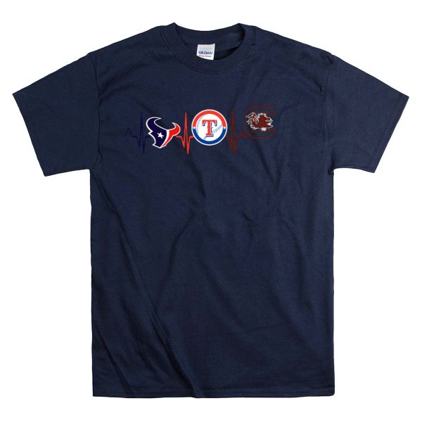 Texans Rangers Gamecocks Heartbeat T Shirt 1 Navy