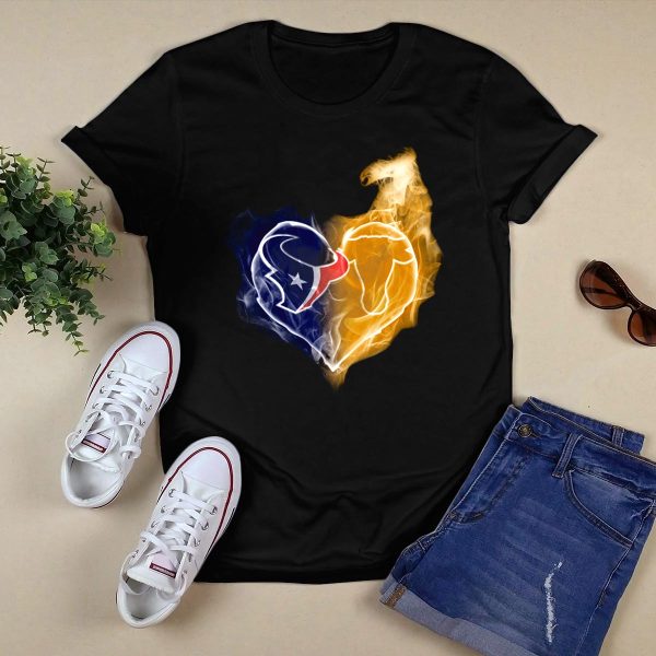 Texans Texas Longhorns Heart Flame NFL College Football T Shirt Style 1 Black 1