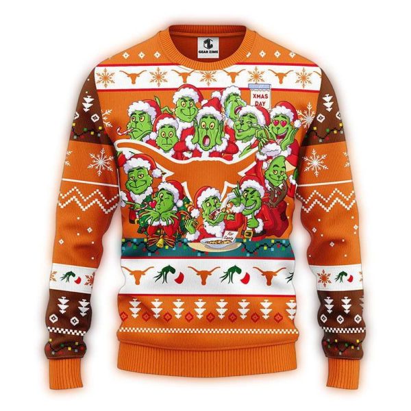 Texas Longhorns 12 Grinch Xmas Day Christmas Ugly Sweater 1