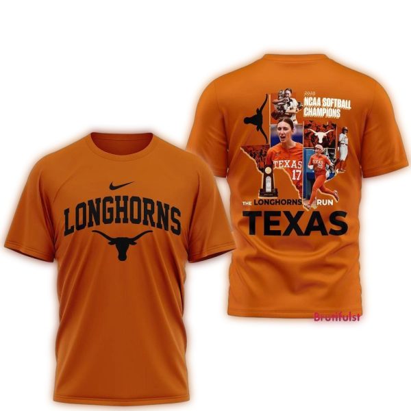 Texas Longhorns 2025 NCAA Softball Champions 3D Shirt 1