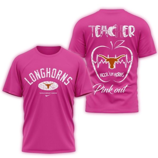Texas Longhorns 2025 NCAA Teacher Tackle Breast Cancer Unisex 3D Shirt 1