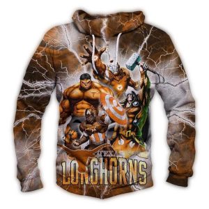 Texas Longhorns Avengers Characters All Over Print Hoodie