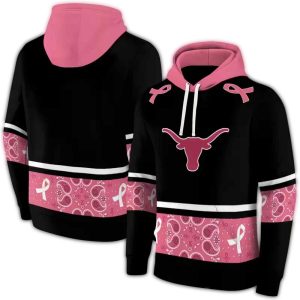 Texas Longhorns Awareness Ribbon Black Pink All Over Print Hoodie
