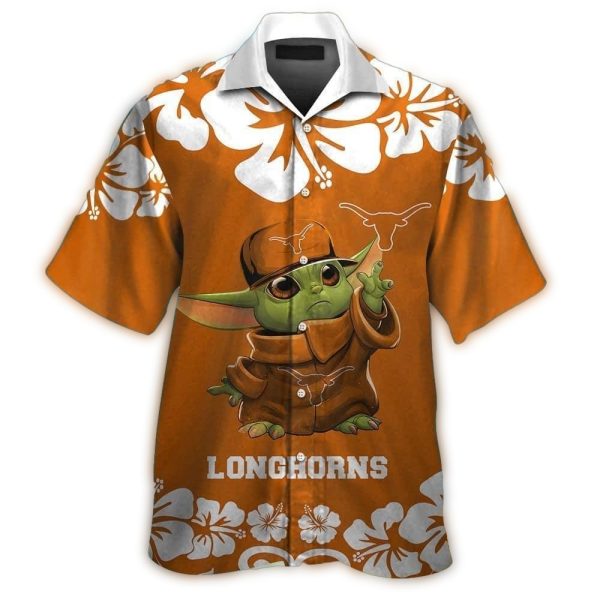 Texas Longhorns Baby Yoda Floral Flower Hawaiian Shirt 1