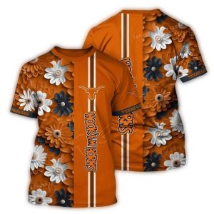 Texas Longhorns Blossom Stripe Orange All Over Print T Shirt