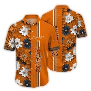 Texas Longhorns Blossom Stripe Orange Hawaiian Shirt
