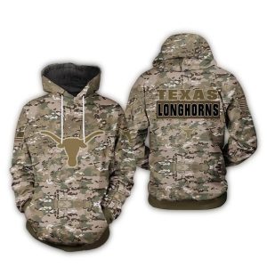 Texas Longhorns Camo Veteran Pattern All Over Print Hoodie