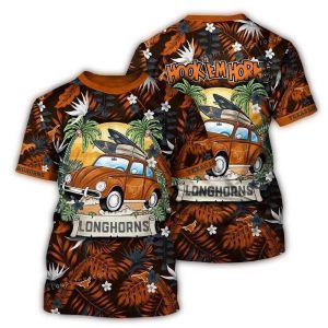 Texas Longhorns Camping Floral Hook 'Em Horns All Over Print T Shirt