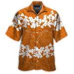 Texas Longhorns Floral Flower White And Orange Hawaiian Shirt