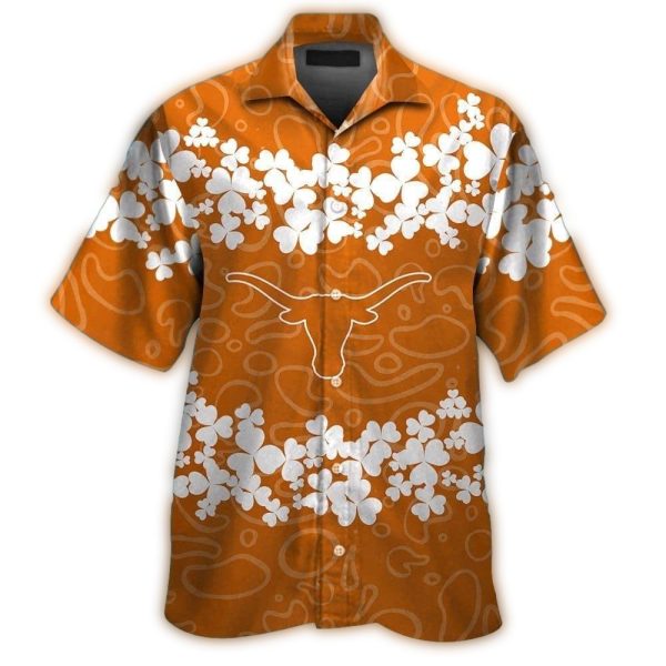 Texas Longhorns Floral Flower White and Orange Hawaiian Shirt 1