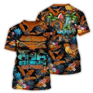 Texas Longhorns Floral Fruit Pattern Tropical All Over Print T Shirt