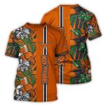Texas Longhorns Floral Leafs Stripe All Over Print T Shirt
