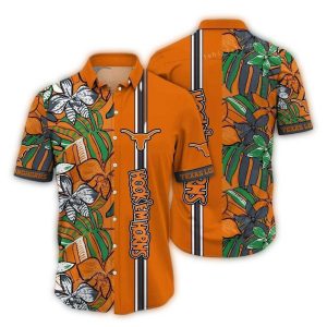 Texas Longhorns Floral Leafs Stripe Hawaiian Shirt