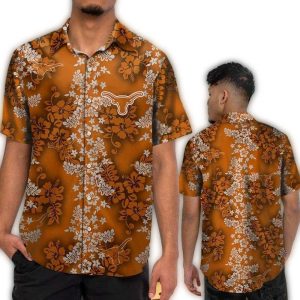 Texas Longhorns Floral Pattern Orange Hawaiian Shirt