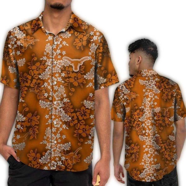 Texas Longhorns Floral Pattern Orange Hawaiian Shirt 1