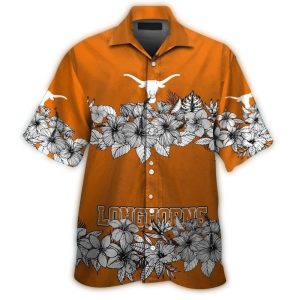 Texas Longhorns Floral White And Orange Vintage Hawaiian Shirt
