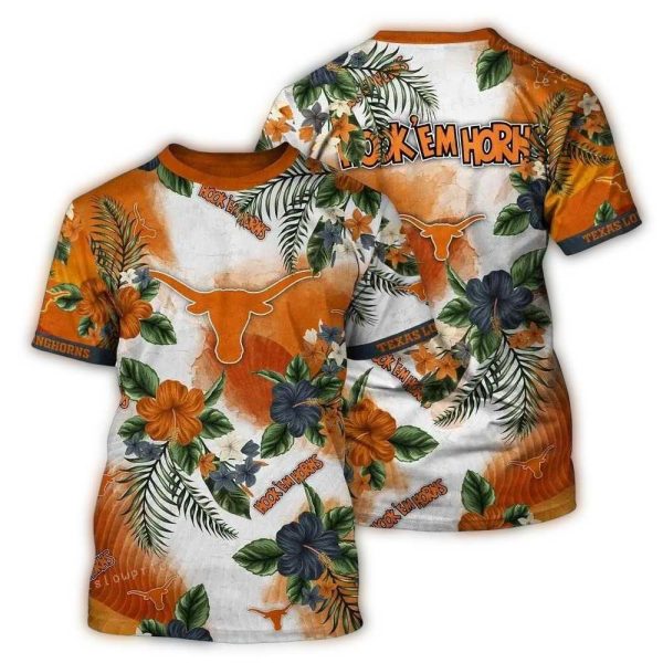 Texas Longhorns Flower Pattern Tropical AOP T Shirt 1