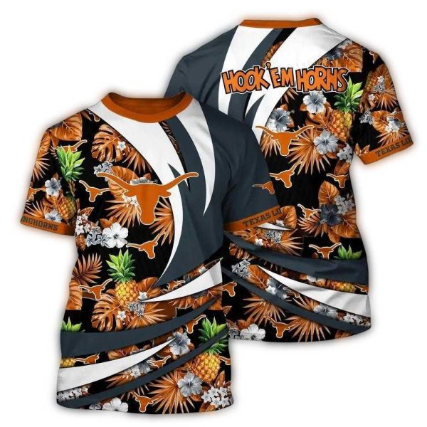 Texas Longhorns Flower Pineapple Floral Pattern AOP T Shirt 1