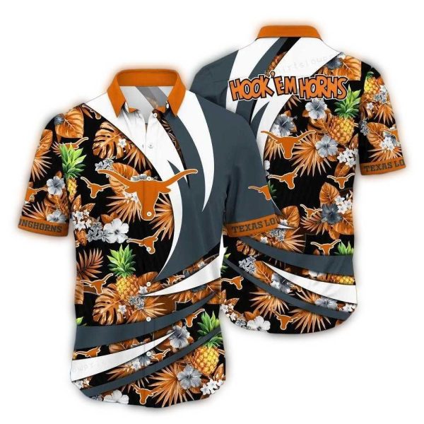 Texas Longhorns Flower Pineapple Floral Pattern Hawaiian Shirt 1