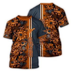 Texas Longhorns Flower Stripe Hook 'Em Horns All Over Print T Shirt