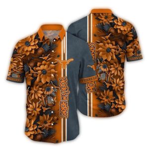 Texas Longhorns Flower Stripe Hook 'Em Horns Hawaiian Shirt