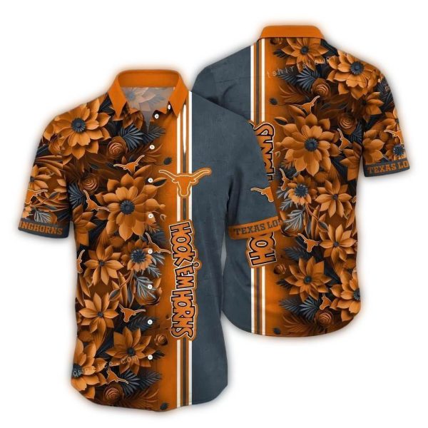 Texas Longhorns Flower Stripe Hook Em Horns Hawaiian Shirt 1
