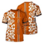 Texas Longhorns Flower Stripe White And Orange All Over Print T Shirt