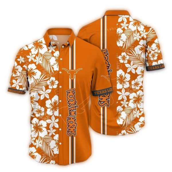 Texas Longhorns Flower Stripe White and Orange Hawaiian Shirt 1