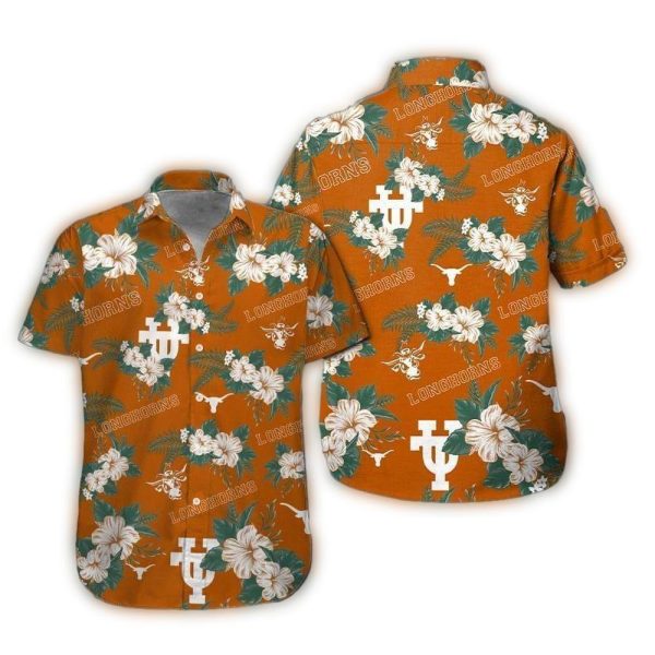 Texas Longhorns Flower and Logo Pattern Hawaiian Shirt 1