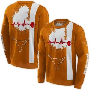 Texas Longhorns Football Heartbeat All Over Print Sweatshirt