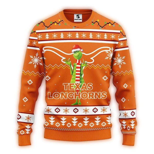 Texas Longhorns Funny Grinch Christmas Ugly Sweater 1