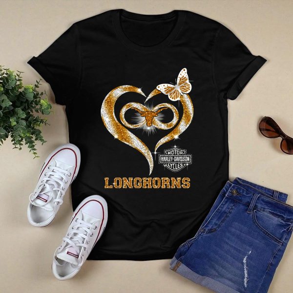 Texas Longhorns HD Motorcycles Butterfly T Shirt Style 1 Black 1
