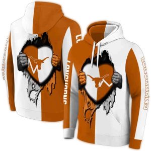 Texas Longhorns Heartbeat Graphic All Over Print Hoodie