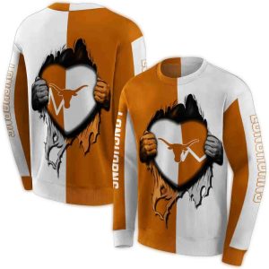 Texas Longhorns Heartbeat Graphic All Over Print Sweatshirt