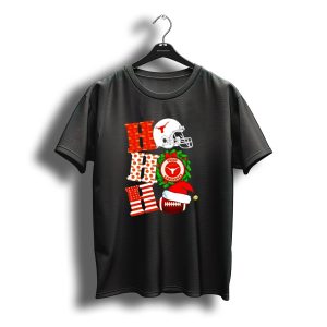 Texas Longhorns Ho Ho Ho Christmas Football Helmet Wreath Santa Hat T-Shirt