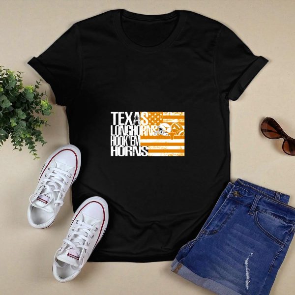 Texas Longhorns Hook Em Horns American Flag Football Helmet T Shirt Style 1 Black 1