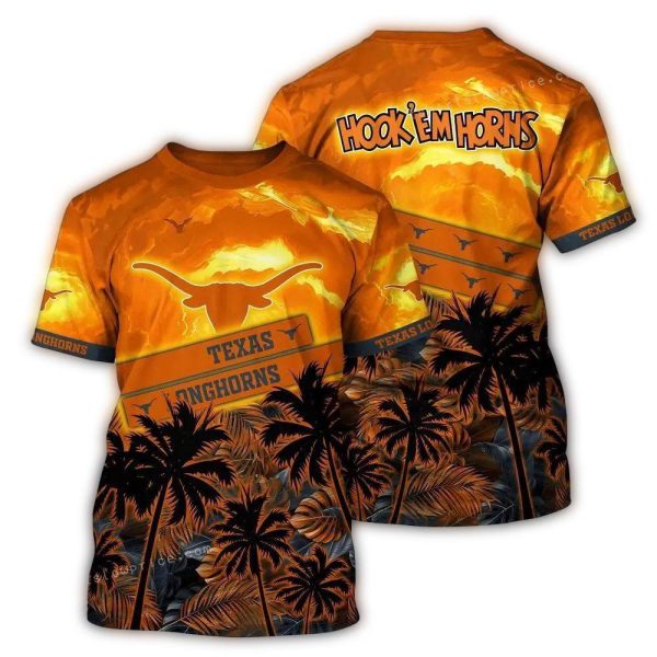 Texas Longhorns Hook Em Horns Coconut Tropical AOP T Shirt 1