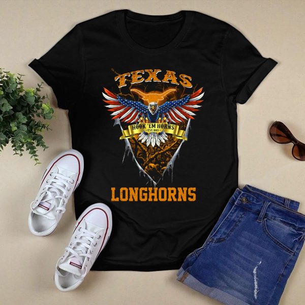 Texas Longhorns Hook Em Horns Est 1883 Eagle Shield T Shirt Style 1 Black 1