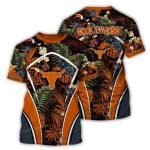 Texas Longhorns Hook 'Em Horns Floral Leafs All Over Print T Shirt